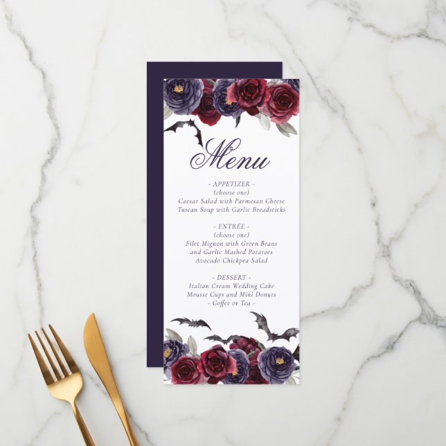 Creepy Beautiful | Dark Gothic Roses with Bats Menu (Front/Back In Situ)