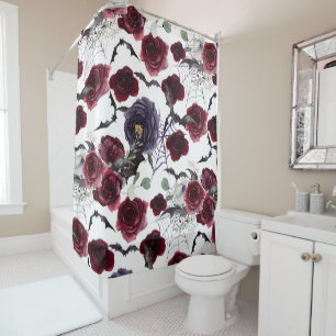 Creepy Beautiful   Dark Gothic Roses with Bats Shower Curtain
