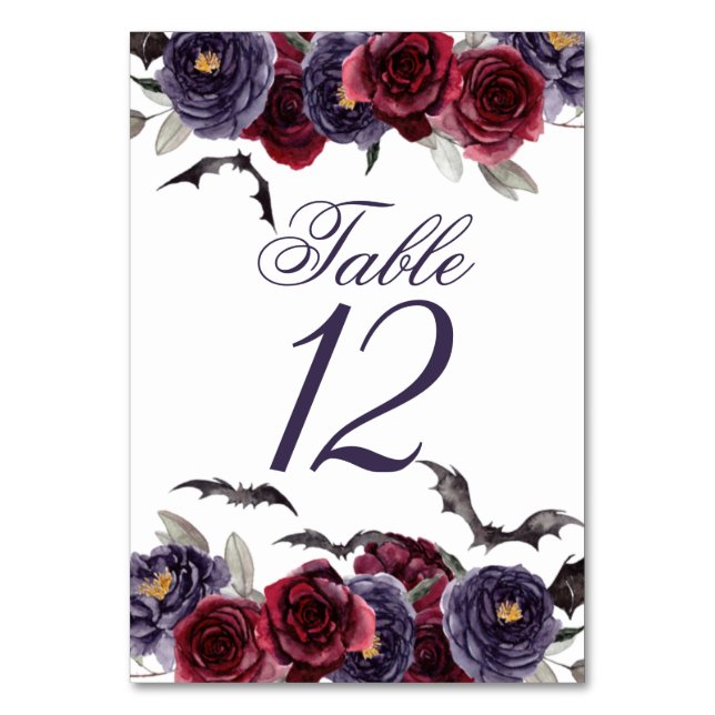 Creepy Beautiful | Dark Gothic Roses with Bats Table Number (Front)