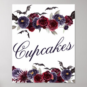 Creepy Beautiful   Gothic Floral Bats Cupcakes Poster