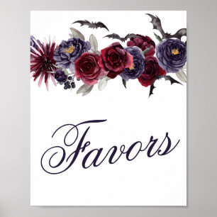 Creepy Beautiful Gothic Floral Bats Favours Poster
