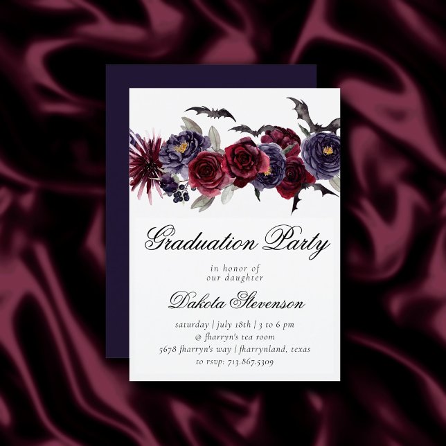 Creepy Beautiful | Gothic Floral Bats Graduation Invitation (Creator Uploaded)