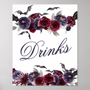 Creepy Beautiful Gothic Floral Bats Open Bar Poster