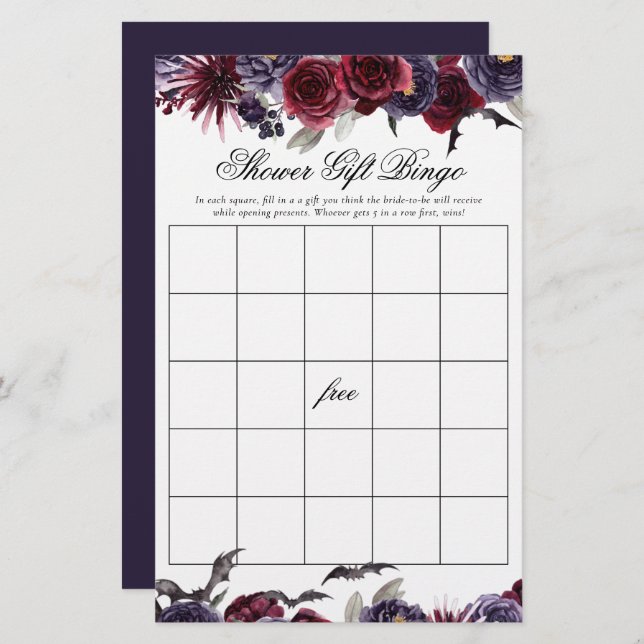Creepy Beautiful | Gothic Floral Shower Gift Bingo (Front/Back)