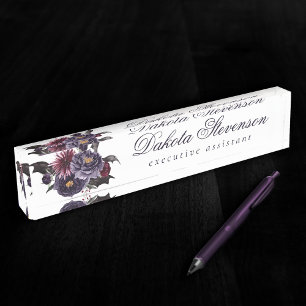 Creepy Beautiful   Gothic Purple Red Floral Bats Nameplate
