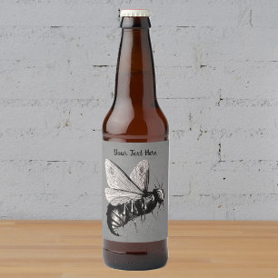 Creepy Bee Illustration Big Stinger Skull on Grey Beer Bottle Label