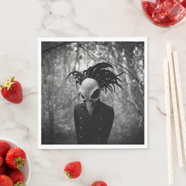Creepy Bird Skull Halloween Napkin (Insitu)