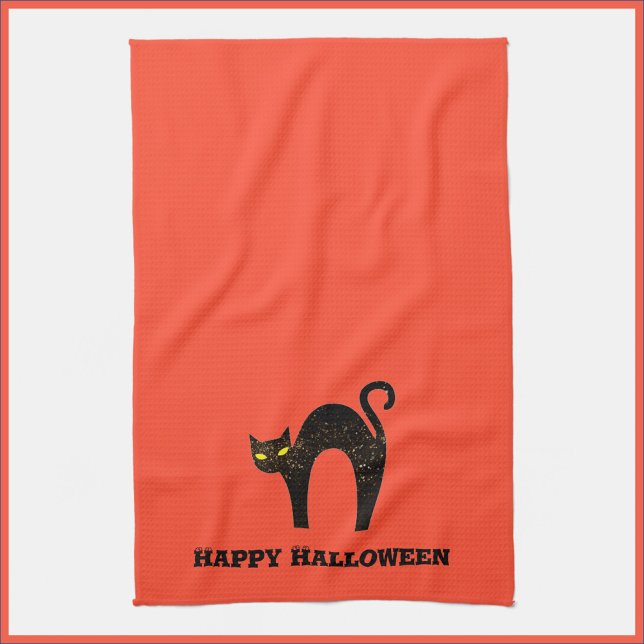 Creepy Black Cat Halloween Tea Towel (Creator Uploaded)