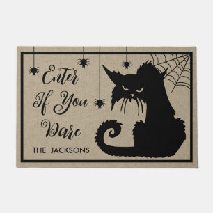 Creepy Black Cat Welcome Doormat
