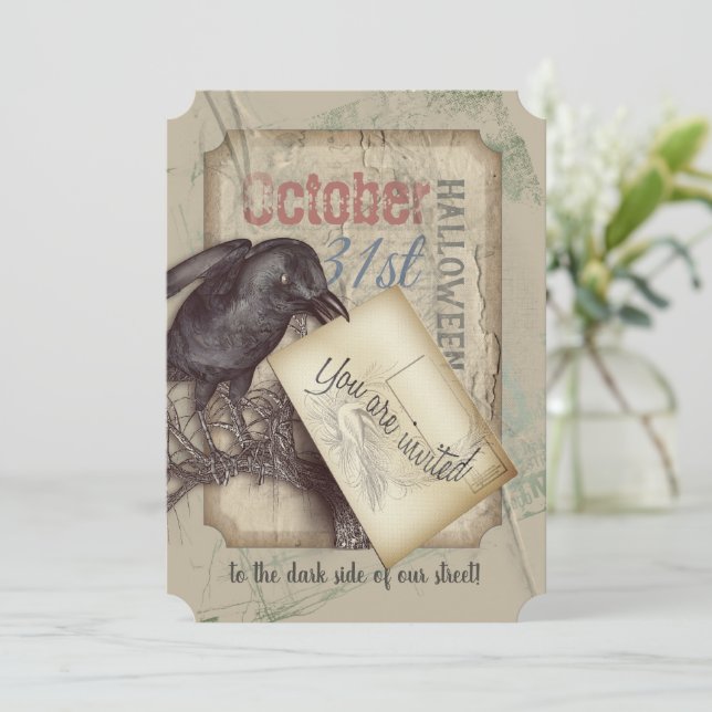 Creepy Black Crow Halloween Event Invitation (Standing Front)