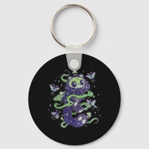Creepy Black Halloween Cat Key Ring