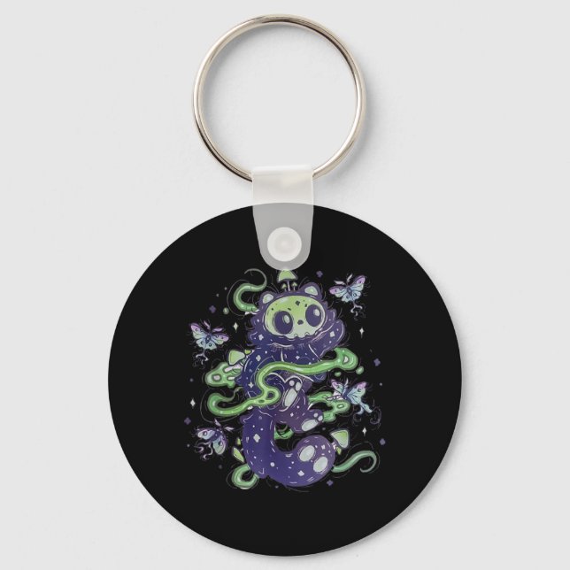 Creepy Black Halloween Cat Key Ring (Front)