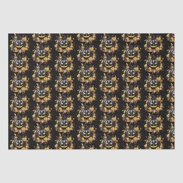 Creepy Black Jack-O' Lantern Pattern Halloween Tissue Paper (Front)
