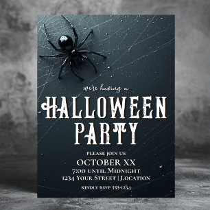 Creepy Black Spider and Web Halloween Party Invitation