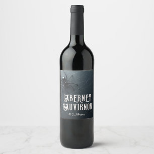 Creepy Black Spider and Web Halloween Party Wine Label