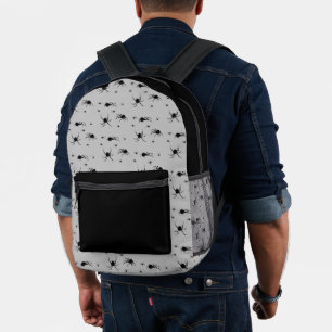 Creepy Black Spider Pattern on Grey Printed Backpack