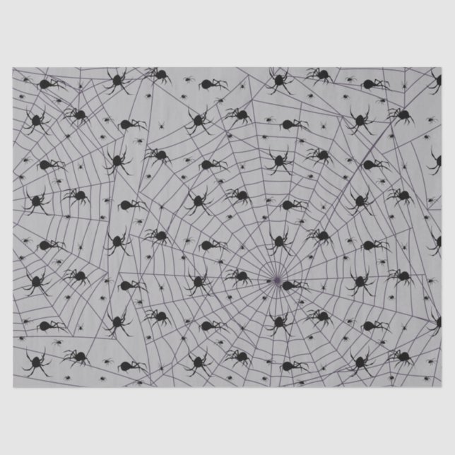 Creepy Black Spider Pattern on Grey Tissue Paper (Front)