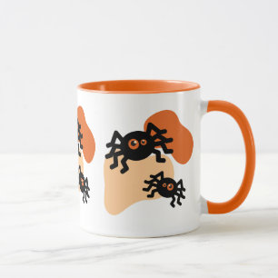 Creepy Black Spiders & Orange Blob Shape Halloween Mug