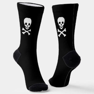 Creepy black white pirate skeleton skull Halloween Socks