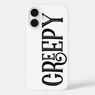 CREEPY Black White Whimsical Vintage Typography iPhone 16 Case