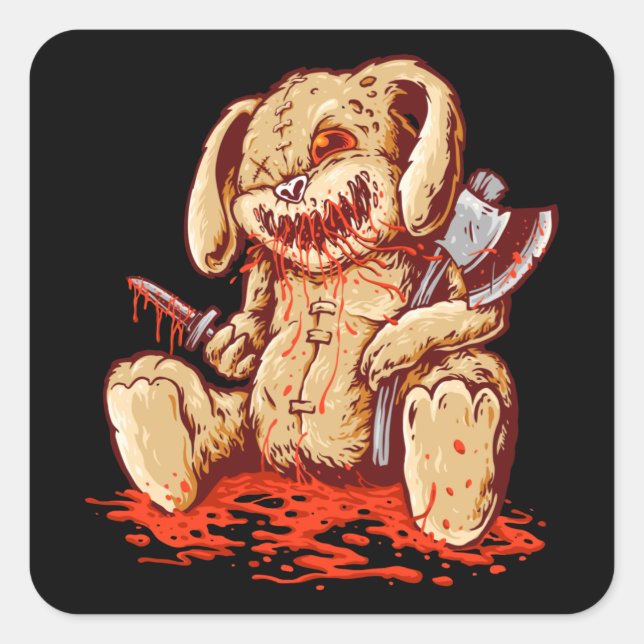 Creepy bloody rabbit doll carrying square sticker (Front)