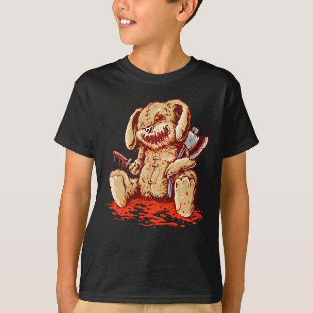 Creepy bloody rabbit doll carrying T-Shirt (Front)