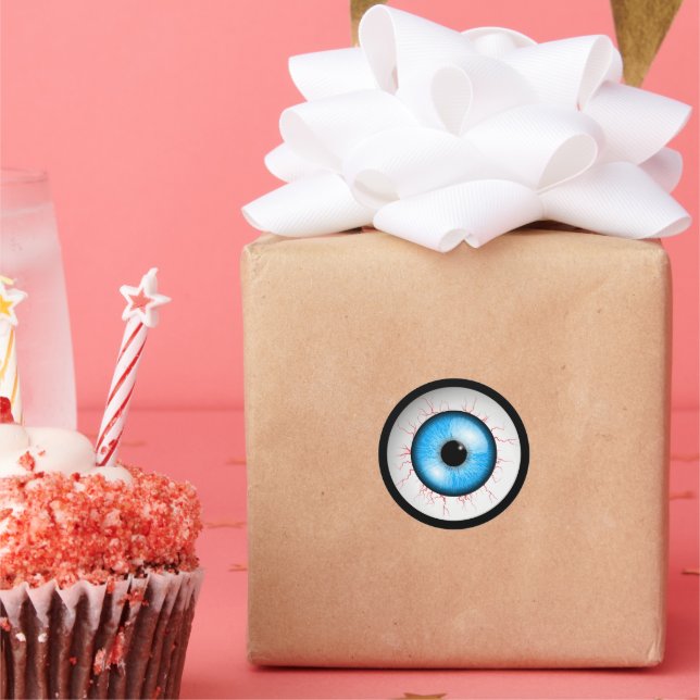 Creepy Blue Eyeball Classic Round Sticker (Party)