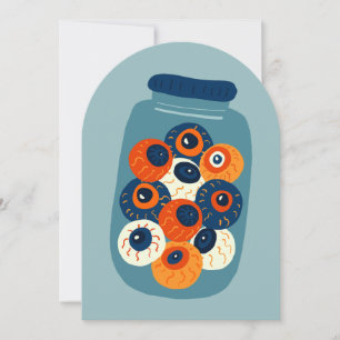 creepy blue halloween witch eyes eyeball jar invitation