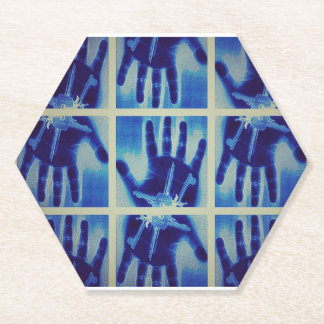 creepy blue hand paper coaster