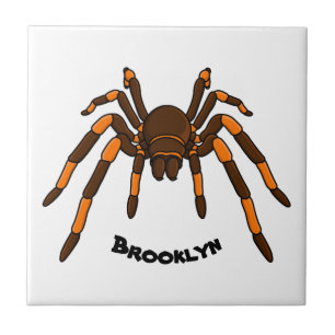 Creepy brown and orange tarantula spider cartoon ceramic tile
