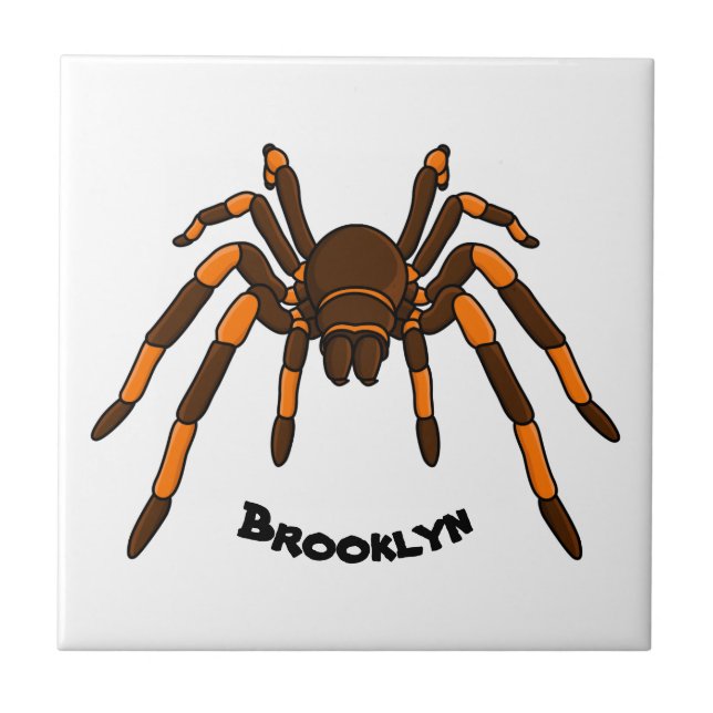 Creepy brown and orange tarantula spider cartoon ceramic tile (Front)