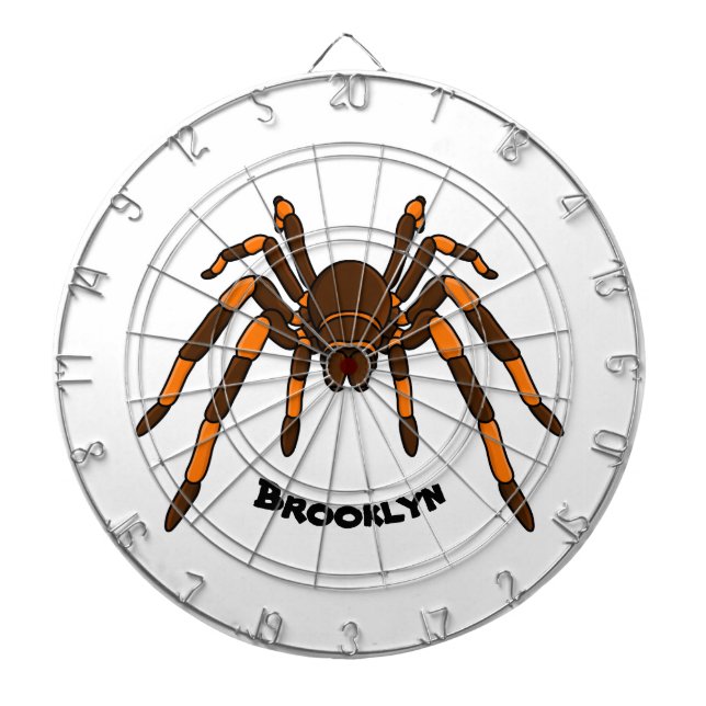 Creepy brown and orange tarantula spider cartoon dartboard (Front)