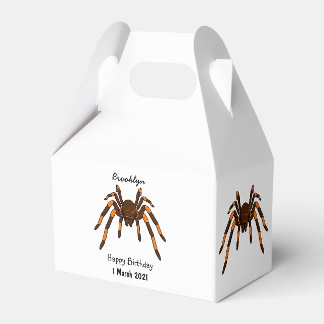 Creepy brown and orange tarantula spider cartoon favour box (Front Side)