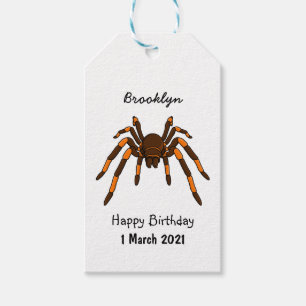 Creepy brown and orange tarantula spider cartoon gift tags