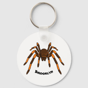 Creepy brown and orange tarantula spider cartoon key ring