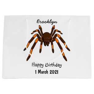 Creepy brown and orange tarantula spider cartoon  large gift bag