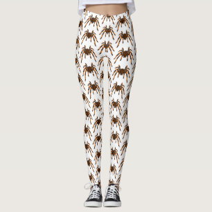 Creepy brown and orange tarantula spider cartoon leggings
