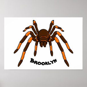 Creepy brown and orange tarantula spider cartoon poster