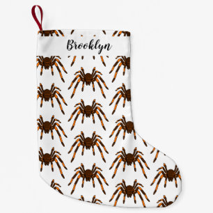 Creepy brown and orange tarantula spider cartoon small christmas stocking