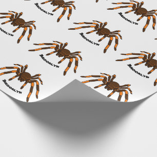 Creepy brown and orange tarantula spider cartoon  wrapping paper