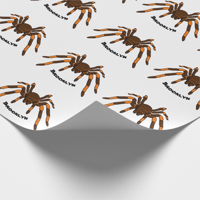Creepy brown and orange tarantula spider cartoon  wrapping paper (Corner)