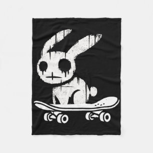 Creepy Bunny Rabbit Skateboarding Alt Goth Grunge Fleece Blanket