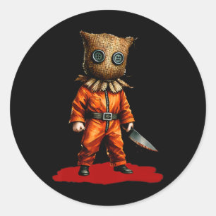 Creepy Burlap Mask Slasher Knife Horror Spooky Hal Classic Round Sticker