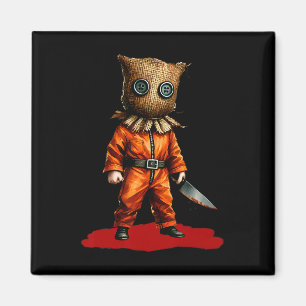 Creepy Burlap Mask Slasher Knife Horror Spooky Hal Magnet