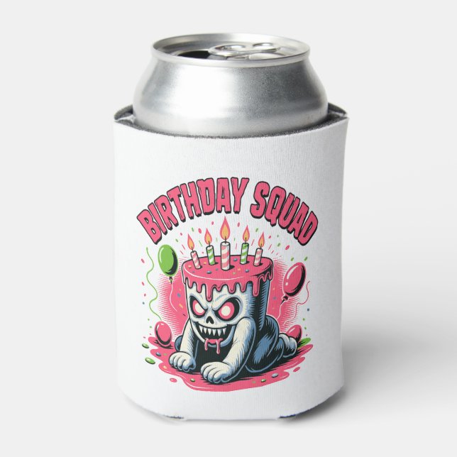 Creepy Cake Skull Birthday Squad Can Cooler (Can Front)