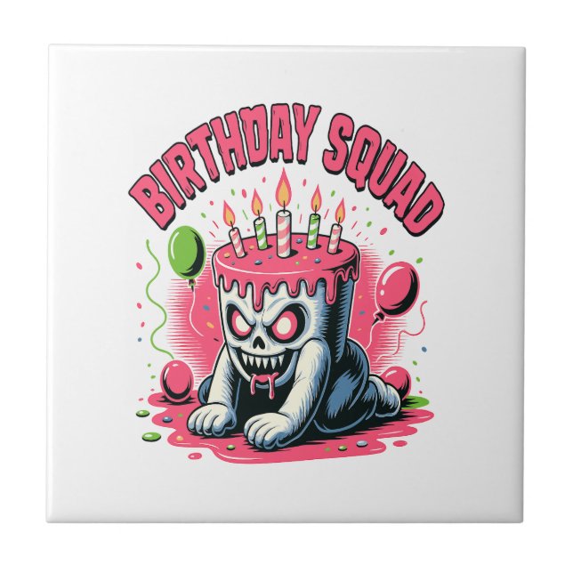 Creepy Cake Skull Birthday Squad Ceramic Tile (Front)