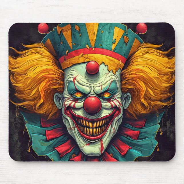Creepy Carnival Clown Illustration Art Mouse Pad (Front)