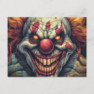 Creepy Carnival Clown Illustration Postcard