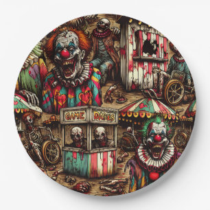 Creepy Carnival Clown Zombie Halloween Paper Plate