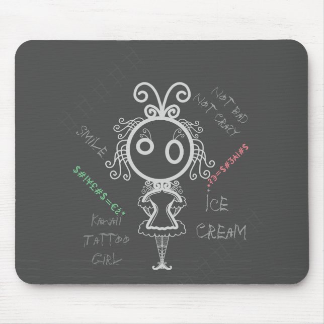 Creepy Cartoon Kawaii Tattoo Girl Mouse Pad (Front)